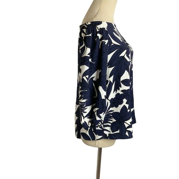 Ann Taylor Blue White Floral Off Shoulder 3/4 Sleeves blouse XS - Picture 6 of 11